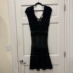 Y2K Crochet Knit Midi Dress Women’s XL Whimsygoth Goblincore Fairy Goth Black